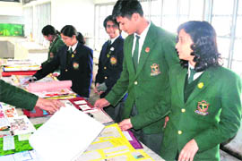 DPS Haridwar students exhibit their self-made newspapers at a competition in Haridwar on Saturday.