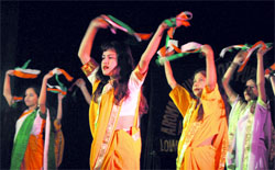 Students perform during the annual day function of Aroma Foundation Public School in Jammu on Saturday
