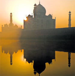 People throng the Taj Mahal to watch the silhouette of the minaret bathed in the glow of the rising sun