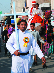 A procession being carried out ahead of Christmas, in Bathinda on Sunday.
