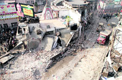 A view of the demolished shops on the Chakrata road in Dehradun on Sunday