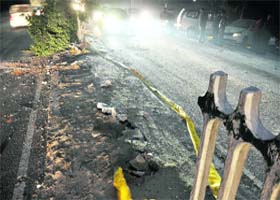 The broken divider after the accident on the Ferozepur road in Ludhiana