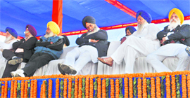 SAD leaders take a nap during the partys rally at Killi Chahal village in Moga on Sunday.