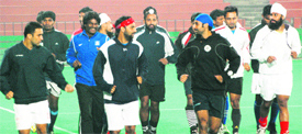 Players of India XI team share a banter at Sports Complex, Sector 42, Chandigarh, on Monday.
