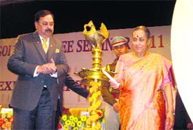 Uttarakhand Governor Margaret Alva inaugurates the golden jubilee celebrations of Keshav Dev Malviya Institute of Petroleum Exploration of the ONGC in Dehradun on Monday