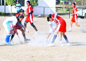 A hockey match in progress in Dehradun on Monday
