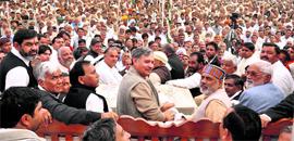 Congress MP Rao Inderjeet Singh at a rally at Bawal in Rewari district.