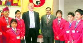 Peter Fava, principal of St. Bernards College with students of GD Goenka Public School, Panipat.