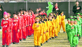 Students of Manav Rachna International School participate in the annual sports meet at Tau Devi Lal Stadium in Gurgaon.