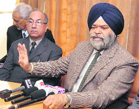 Punjab School Education Board Chairman DS Dhillon addresses mediapersons in Mohali. A Tribune photo