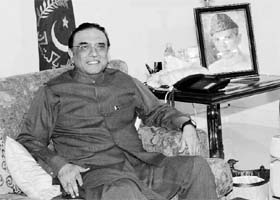 BACK HOME: Pakistans President Asif Ali Zardari at his residence in Karachi on Monday