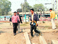 A part of wall demolished to facilitate passengers travelling without ticket to escape at railway station in Amritsar.