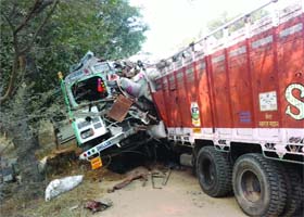 The ill-fated trucks at the accident site