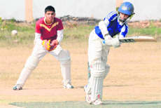 A player plays a shot during the Sub-Junior Cricket Tournament at Satluj Public School, Sector 4, Panchkula, on Tuesday.