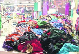 Hosiery and knitwear items on sale at a commercial centre in Ludhiana