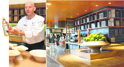 Chef Antonello Cancedda gives a demonstration of Italian cooking(L), a view of Oregano