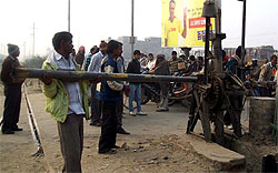 Chaos prevailed as a three-wheeler smashed the main railway crossing at Abohar on Wednesday
