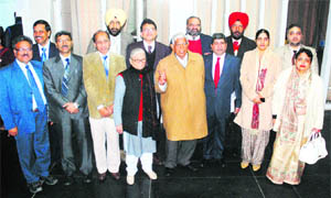 Newly elected members of Syndicate pose at Panjab University in Chandigarh on Wednesday.