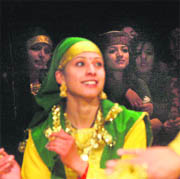 A student participates in a cultural function organised by the Jubbal Kotkhai Youth Federation at Gaiety Theatre in Shimla on Wednesday. 