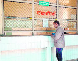 The closed pharmacy at the Civil Hospital in Jalandhar on Wednesday. 