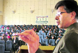 An expert addresses a seminar at GADVASU in Ludhiana on Wednesday