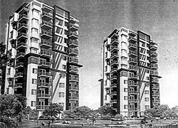 An architectural illustration of Atal Apartments, a multi-storey housing project of the Ludhiana Improvement Trust, which got under way in Ludhiana on Wednesday