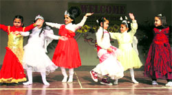 Students perform a dance during Christmas celebrations at Tagore Public School in Ludhiana on Wednesday