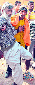 Injured labourer Roop Singh being taken to hospital at Samana