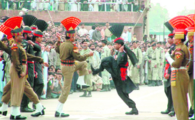 A view of the Retreat ceremony at the Attari-Wagah Joint Check Post.