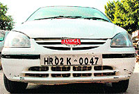 The car being used by Dr Mewa Singh is parked at the Panchkula courts on Thursday