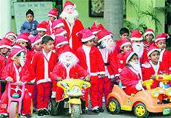 Students of The British School, Sector 44, have a ball during a pre-Christmas bash in Chandigarh on Thursday