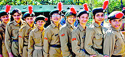 NCC cadets line up during an annual training camp at Sector 26 in Chandigarh on Thursday