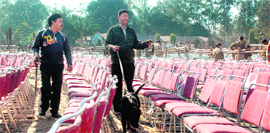 Sniffer dogs sanitise the parade ground in Dehradun on Thursday to check any suspected hidden explosives on the eve of the Congress rally to be addressed by Rahul Gandhi on Friday.