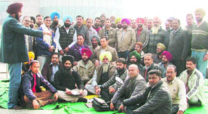 Bhupinder Singh, president, Punjab Fire Brigade Employees Federation, addresses a general body meeting in Ludhiana on Thursday. 