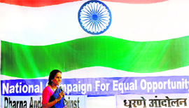 A protester speaks during a rally against the Lokpal Bill in Mumbai.