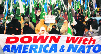 Supporters of Pakistans religious political party Jamaat-e-Islami hold an anti-US and anti-NATO demonstration in Karachi. 