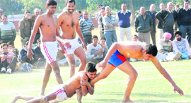 Players in action during the National Circle Kabaddi Championship at Sector 17 in Chandigarh on Friday.