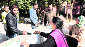 Pre-nursery and nursery forms being sold at Government Model School, Sector 16, Chandigarh, on Friday.