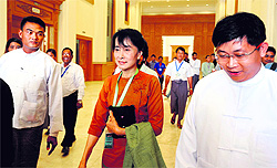 Democracy icon Aung San Suu Kyi at Parliament in Naypyidaw on Friday
