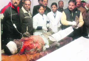An injured person being treated at the Civil Hospital in Palampur on Saturday. 