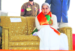 BJP leader Laxmi Kanta Chawla seen all alone during the BJP rally in Jalandhar on Saturday. 