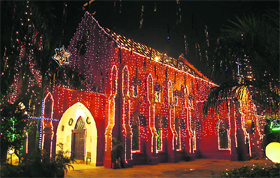 The illuminated Golak Nath Memorial Church on the Christmas eve in Jalandhar on Saturday. 