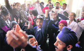 Special children dance during Christmas celebrations in Ludhiana on Saturday.