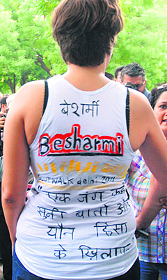 Cutting across age and gender, more than 200 protesters took part in the Slutwalk Arthaat Besharmi Morcha'