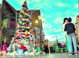 A Christmas tree at a hotel and a mall in Gurgaon on Sunday