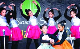 Students of La Blossoms School perform group dance in Jalandhar on Sunday