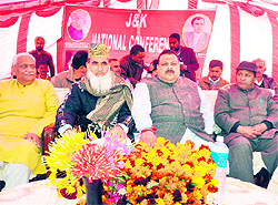 Devender Singh Rana (Front row: 3rd from left), political adviser to the J&K CM, with other party members at a public rally in Jammu