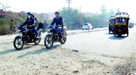 A recently laid stretch on Majitha Road has come off at many places in Amritsar.