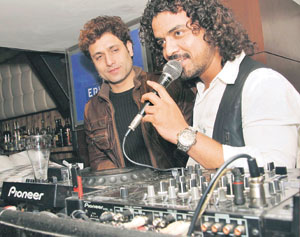 Lead actor of Ghost Shiney Ahuja with music composer Tushi during a 