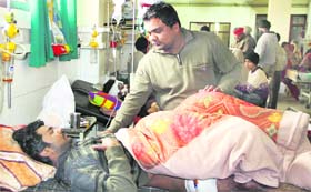 The victim undergoes treatment at the Civil Hospital in Jalandhar on Monday
